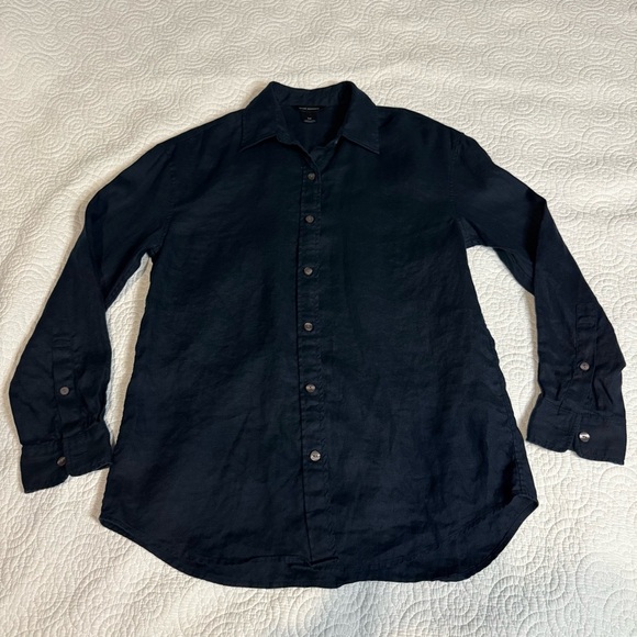 Club Monaco Navy 100% Linen Button Down Shirt - Picture 8 of 11